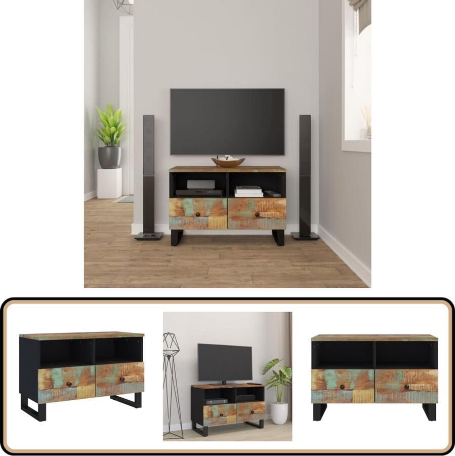 VidaXL Tv-meubel 70x33x46cm Massief teruggewonnen hout Tv-meubel Industrieel Tv-meubel Houten Tv-meubel Vintage Tv-kast Recycled Wood Furniture Salontafel