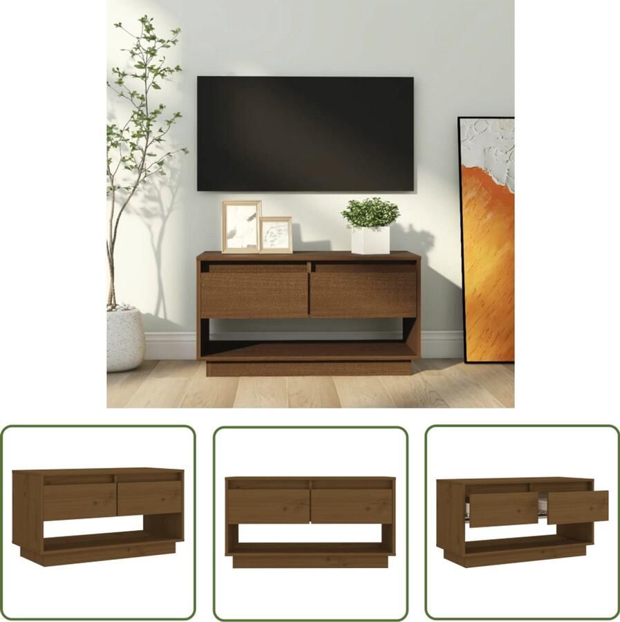 VidaXL Tv-meubel 74x34x40 cm Massief Grenenhout Tv Kast Houten Tv-meubel Zwevend Tv-meubel Salontafel Livingroom Meubels Grenoble Hout Bruine Tv-stand Televisie Tafel Interieur Design Landelijke Stijl