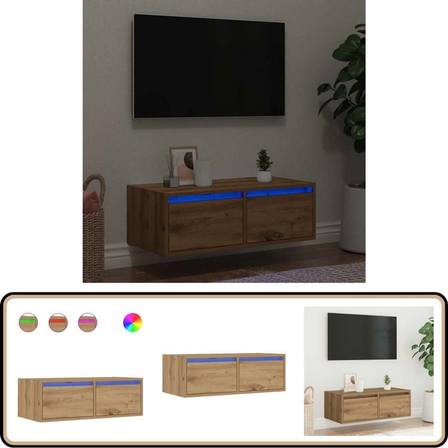 VidaXL Tv-meubel 75 cm LED-verlichting Eiken Tv-meubel Tv-kasten -Tv-standaard Tv-dressoir
