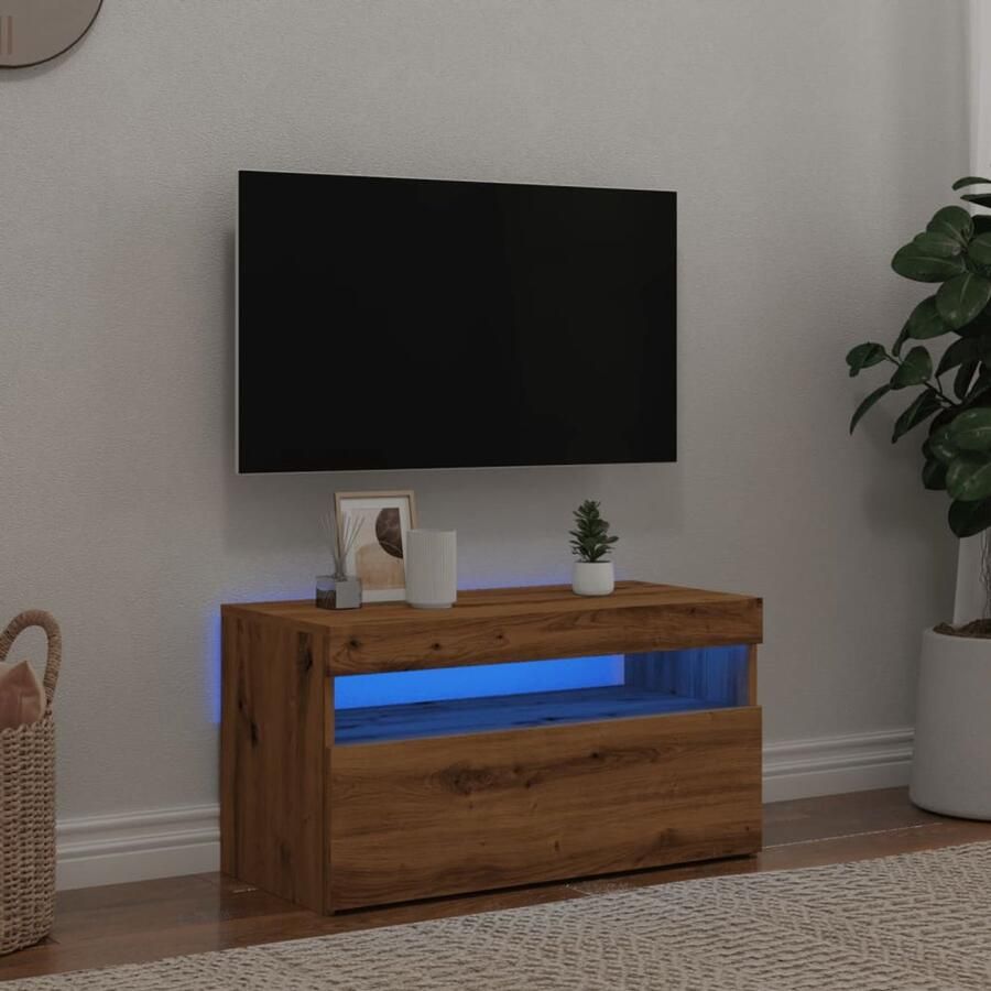 VidaXL Tv-meubel Tv-kasten -Tv-standaard Hifi-kast Tv-meubel met LED 75x35x40 cm bewerkt hout artisanaal eiken - Foto 3