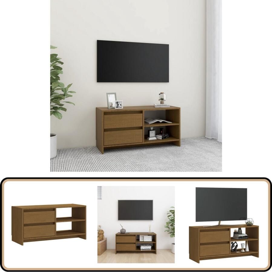 VidaXL Tv-meubel 80x31x39 cm Massief grenenhout Tv-meubel Hout Design Honingbruin Grenenhout