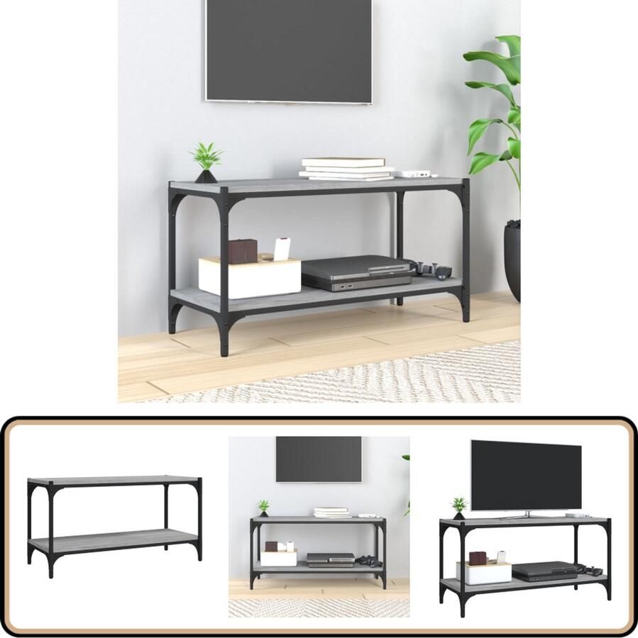 VidaXL Tv-meubel 80x33x41 cm Grijs Sonoma Eiken TV Meubel Industrieel Meubilair Houten Kast Metalen Kast Tv Stand - Foto 2