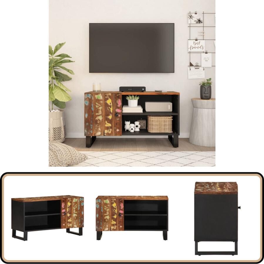 VidaXL Tv-meubel 80x33x46 cm Massief gerecycled hout Tv-meubel Houten Tv-meubel Vintage Tv-kast Industriële Tv-tafel Media Kast Salon Meubels Woonkamer Meubilair