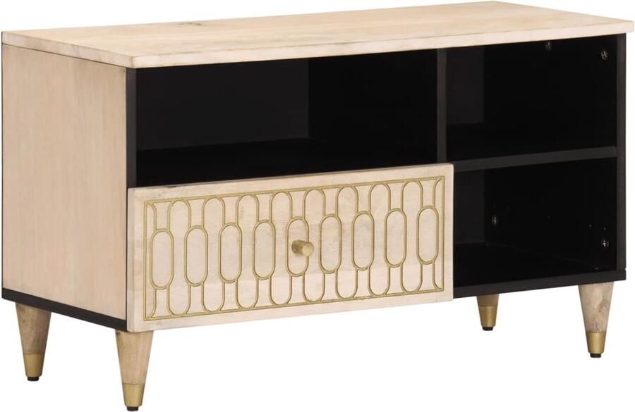 The Living Store Tv-meubel 80x33x46 cm massief mangohout TV-meubel Mangohout Vintage Industrieel Salontafel - Foto 4