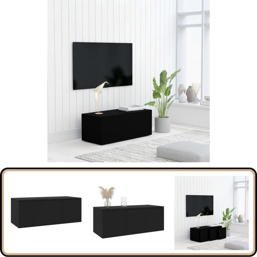 VidaXL Tv-meubel 80x34x30 cm Bewerkt hout Zwart Televisiekast Tv Meubels Houten Tv Stand Zwarte Tv Kast Klassieke Tv Kast Salontafel Woonkamerinrichting Media Kast Opslagruimte Boekenplank