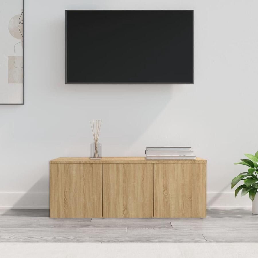 VidaXL Tv-meubel 80x34x30 cm Sonoma eiken 3 lades Televisiescherm Tv Meubels Salontafel Woonkamerdecoratie Houten Meubels