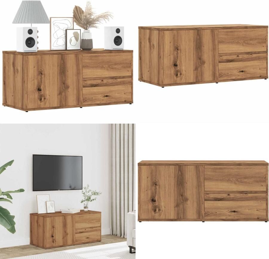 VidaXL Tv-meubel 80x34x35 5 cm bewerkt hout artisanaal eikenkleur Tv-meubel Tv-meubels Tv-kast Hifi-kast