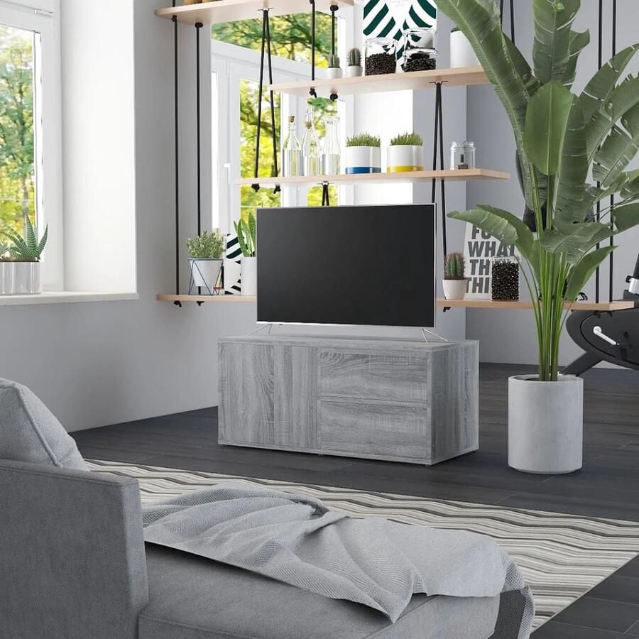 VidaXL Tv-meubel 80x34x36 cm Grijs Sonoma Eiken Televisiescherm Meubilair Salontafel Woonkamerinrichting Houten Tv Stand Grijze Tv Tafel Tv Kast - Foto 2