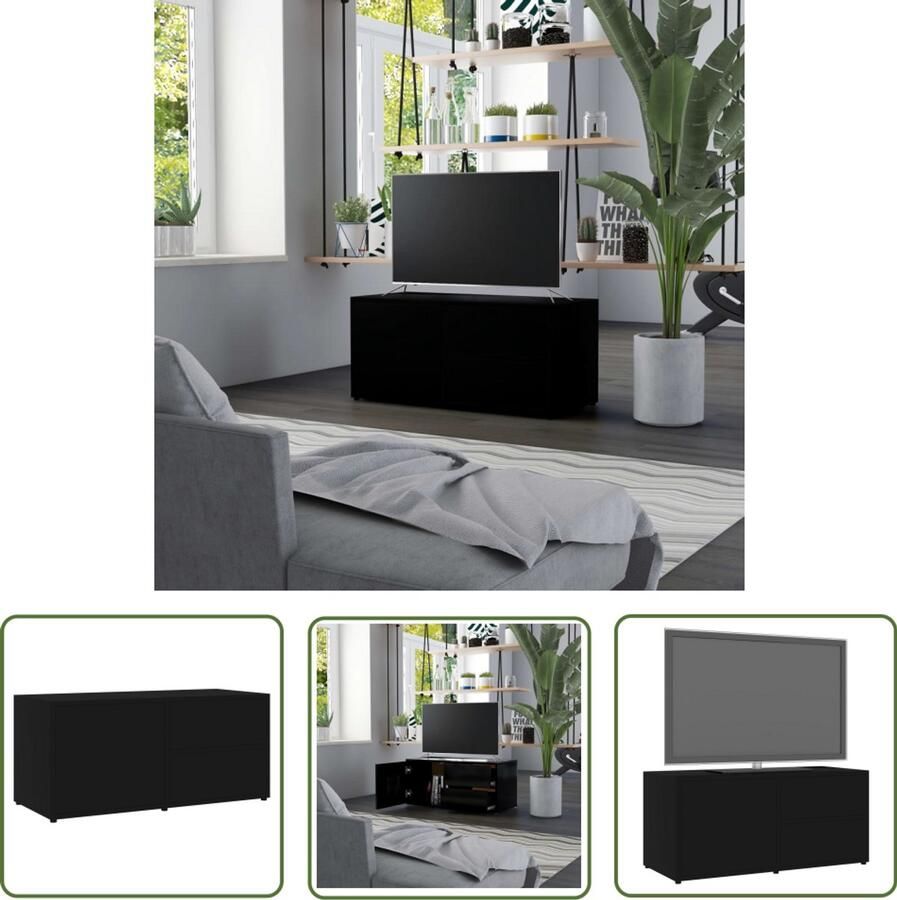 VidaXL Tv-meubel 80x34x36 cm Zwart Bewerkt hout Tv-meubel Salontafel Houten Meubels Zwarte Meubels Klassieke Tv-standaard Media-console Entertainment Center Livingroom Furniture Woonkamerinrichting - Foto 2