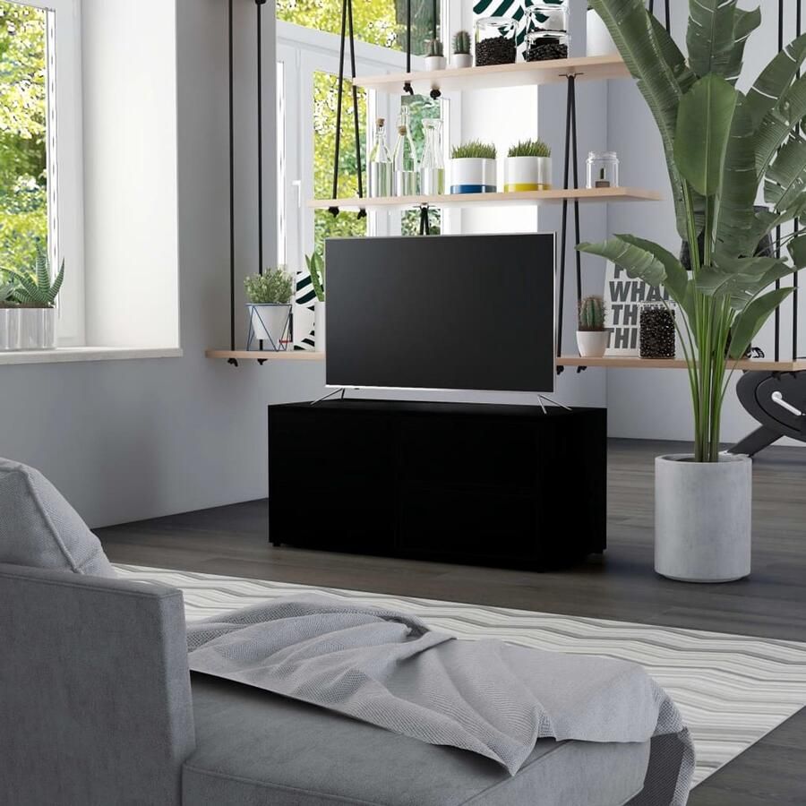 VidaXL Tv-meubel 80x34x36 cm Zwart Bewerkt hout Tv-meubel Salontafel Houten Meubels Zwarte Meubels Klassieke Tv-standaard Media-console Entertainment Center Livingroom Furniture Woonkamerinrichting