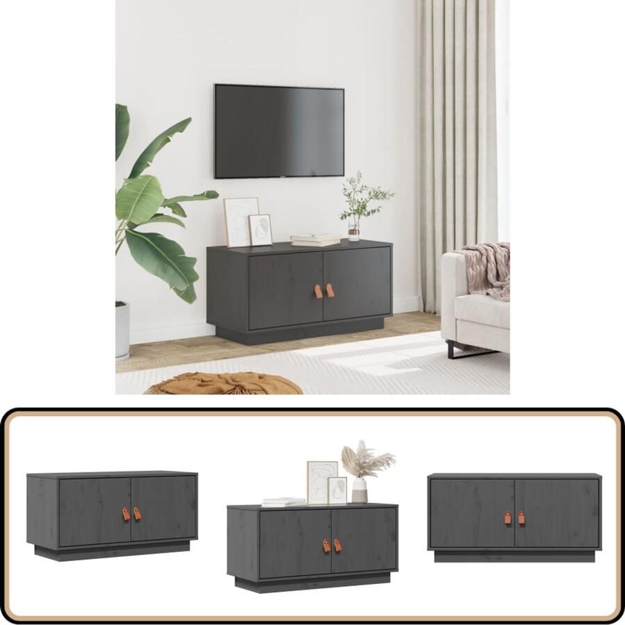 VidaXL Tv-meubel 80x34x40 cm Massief Grenenhout Grijs Tv Kast Houten Tv Kast Grenoble Houtsoort Grijze Tv Kast Salon Meubilair Living Room Furniture Mediastand Entertainment Center Tv Stand
