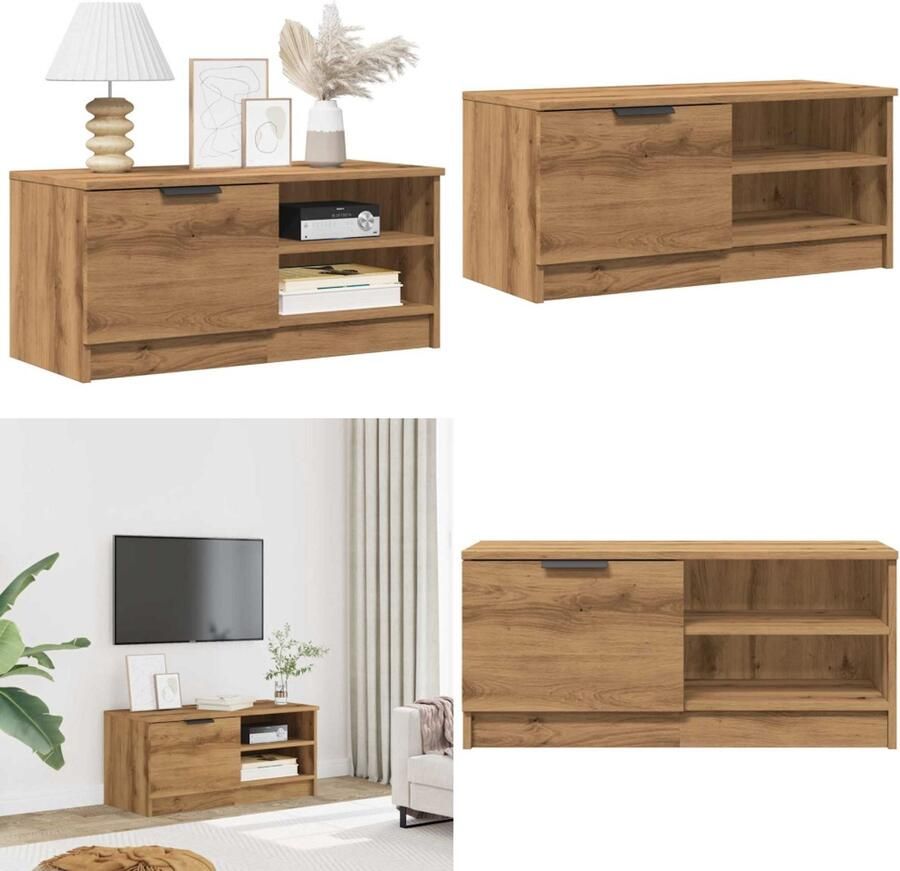 VidaXL Tv-meubel 80x35x36 5 cm bewerkt hout artisanaal eikenkleur Tv-meubel Tv-meubels Tv-kast Hifi-kast