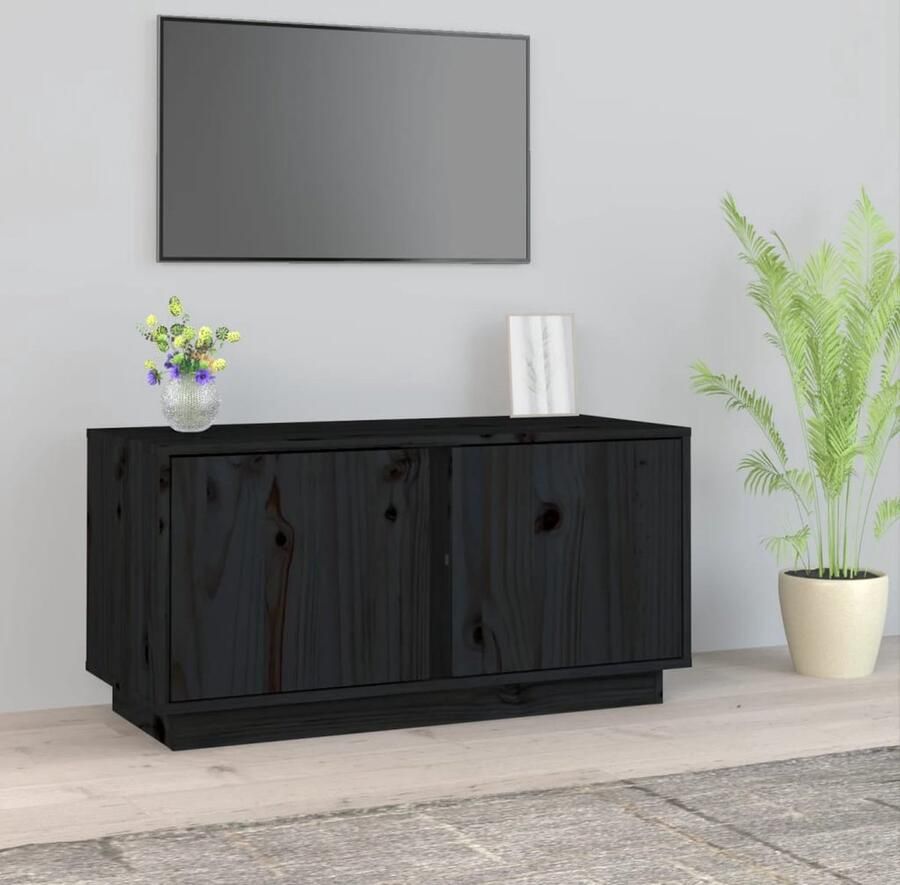 VidaXL Tv-meubel 80x35x40 5 cm Grenenhout Zwart Tv Kast Houten Tv Kast Zwarte Tv Kast Grenenhouten Tv Kast Salontafel Living Meubilair Opbergkast Media Kast Televisie Tafel - Foto 2