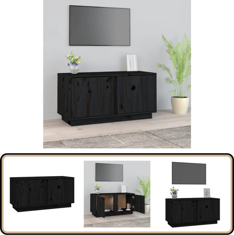 VidaXL Tv-meubel 80x35x40 5 cm Grenenhout Zwart Tv Kast Houten Tv Kast Zwarte Tv Kast Grenenhouten Tv Kast Salontafel Living Meubilair Opbergkast Media Kast Televisie Tafel