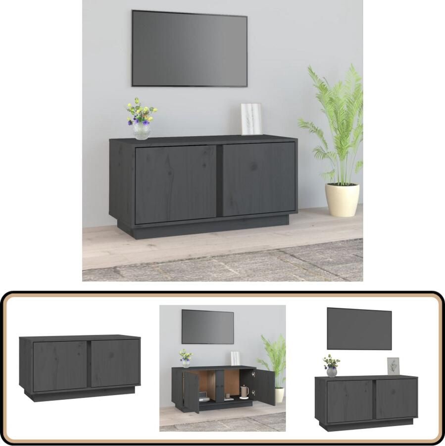 VidaXL Tv-meubel 80x35x40 5 cm Massief grenenhout Grijs Tv Meubelen Grenoble Hout Grijze Tv Kast TV Stand Houten Tv Kast Salontafel Living Room Furniture Modern Tv Cabinet Minimalistisch Tv Meubel