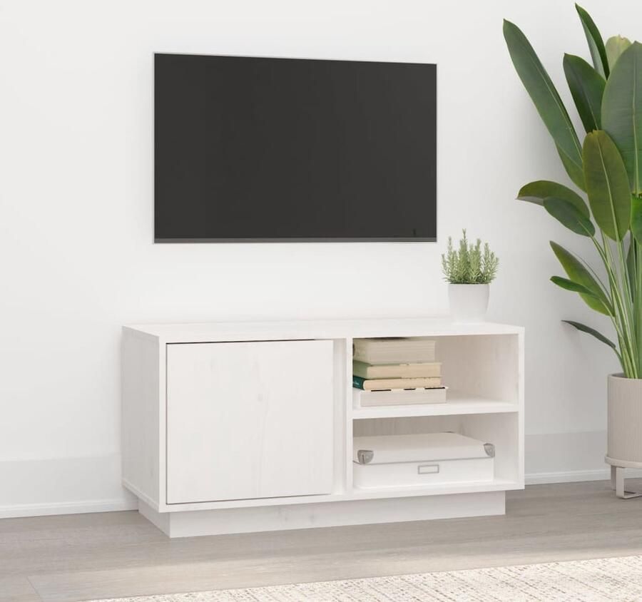 VidaXL Tv-meubel 80x35x40 5 cm Wit Grenenhout Tv Kast Tv Meubels Houten Tv Kast Grenenhouten Tv Kast Witte Tv Kast Salontafel Livingroom Furniture Decoratief Tv Meubel Opbergruimte - Foto 2