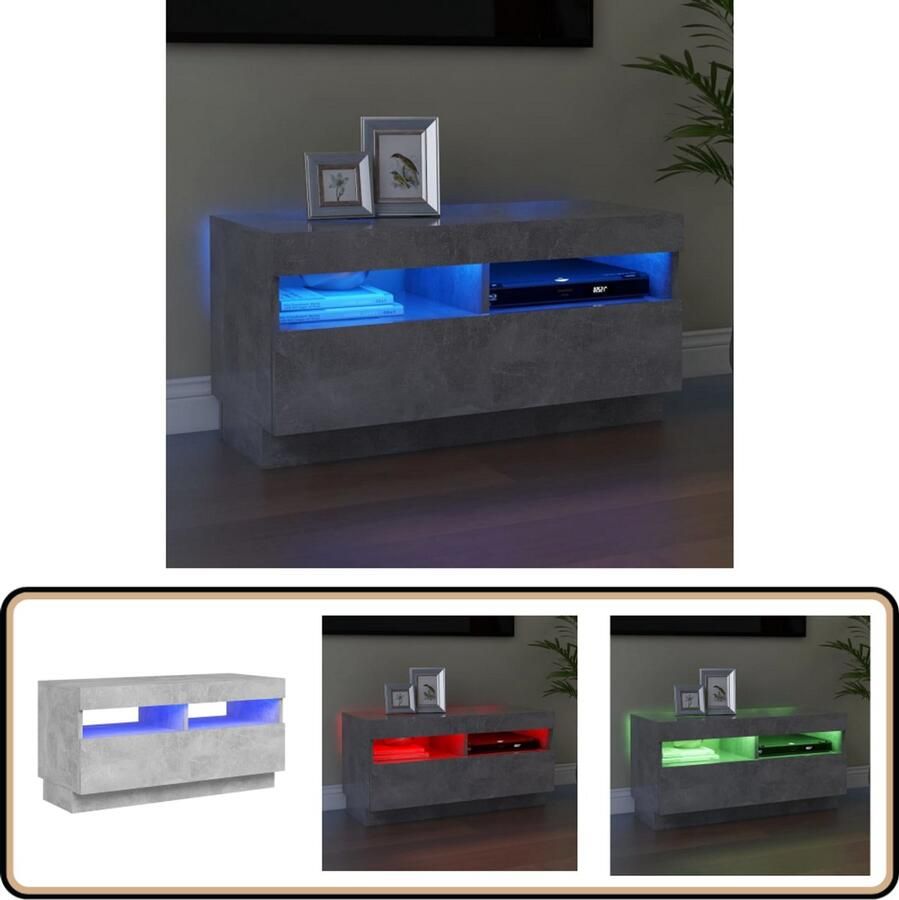 VidaXL Tv-meubel 80x35x40 cm Betongrijs LED Tv-meubel Betongrijs Led-verlichting Houten Tv-meubel Rgb Led Media Kast Salon Meubilair Living Room Furniture