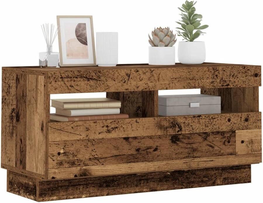 VidaXL Tv-meubel 80x35x40 cm bewerkt hout LED licht Tv Meubel Tv Kast Houten Tv Stand Vintage Tv Meubilair Led Tv Meubel