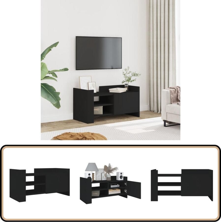 VidaXL Tv-meubel 80x35x40 cm Bewerkt hout Zwart Tv-meubel Tv-meubelen Tv Kast Opbergkast