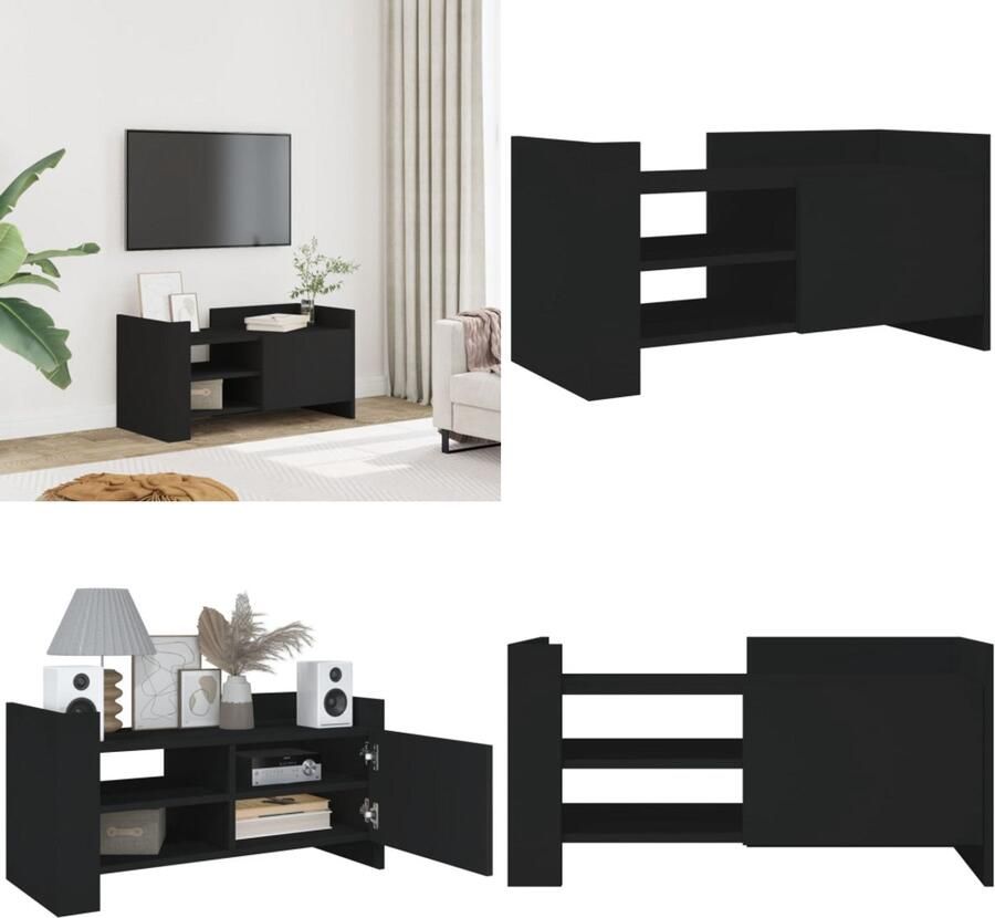 VidaXL Tv-meubel 80x35x40 cm bewerkt hout zwart Tv-meubel Tv-meubelen Tv Kast Opbergkast