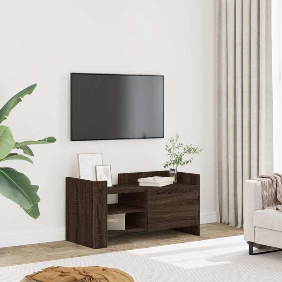The Living Store Tv-meubel 80x35x40 cm bewerkt hout bruin eikenkleurig Tv Meubel Tv Kast Opbergruimte Houten Tv Stand Bruine Eiken