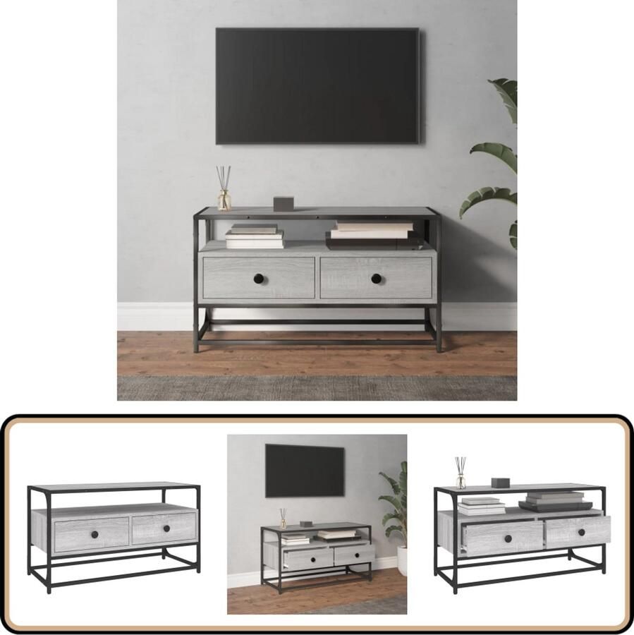 VidaXL Tv-meubel 80x35x45 cm Grijs Sonoma Eiken Tv Meubel Salontafel Houten Tv Kast Grijze Tv Kast Landelijke Tv Tafel Design Tv Meubel Compact Tv Meubel Media Kast Entertainment Center