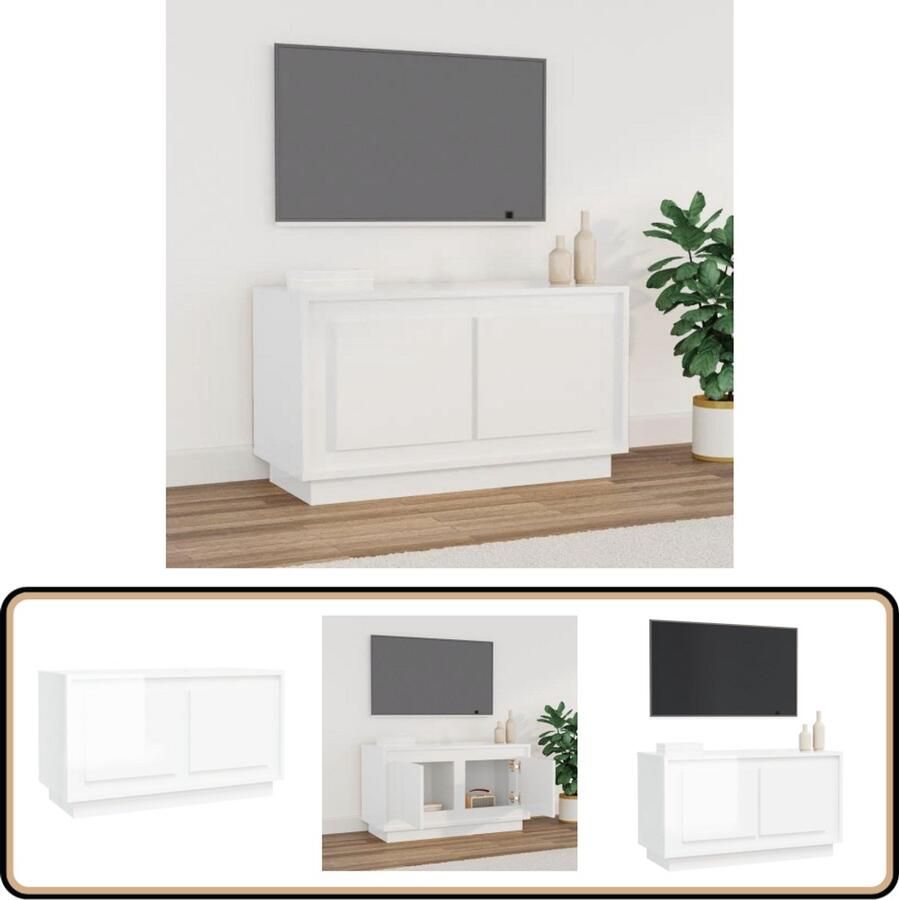 VidaXL Tv-meubel 80x35x45 cm Hoogglans wit Tv-meubel Salontafel Kast Houten Meubilair Witte Meubels Modern Interieur Livingroom Furniture Media Storage Entertainment Center Boekenplank