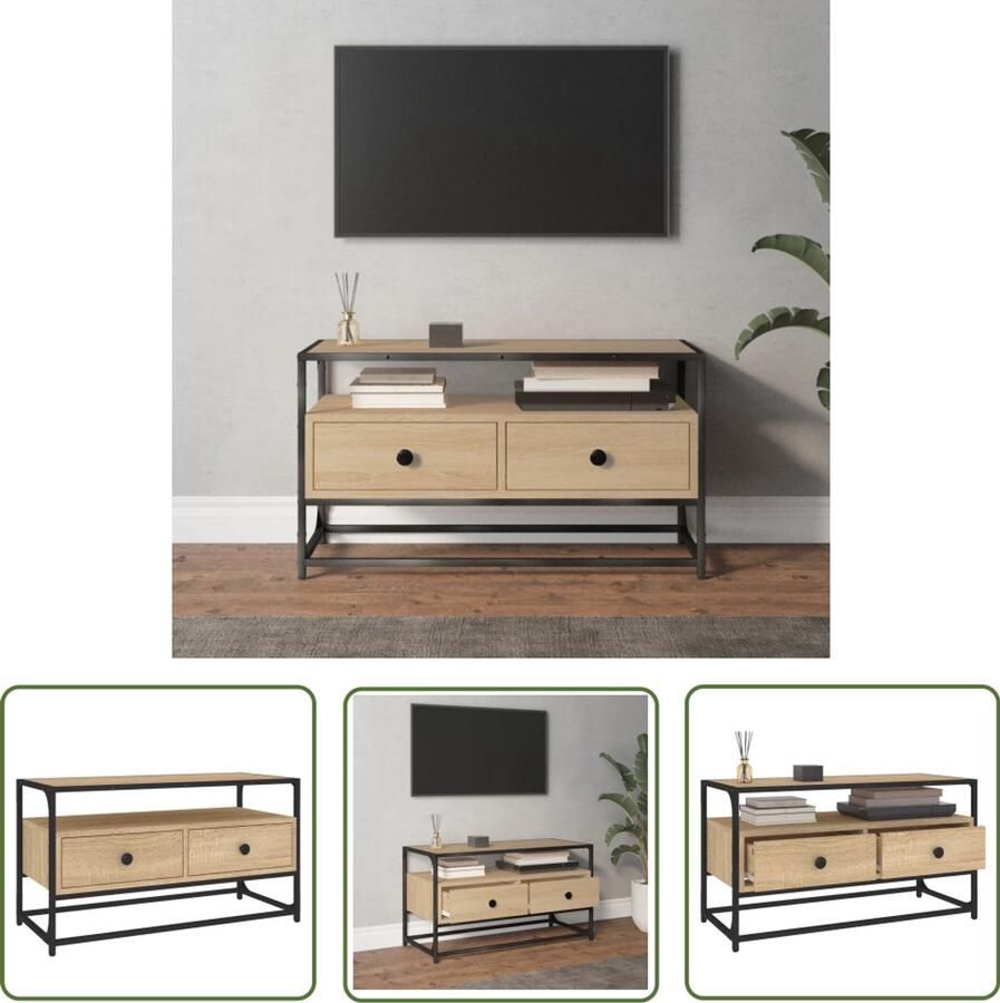 VidaXL Tv-meubel 80x35x45 cm Sonoma eiken Hout Tv Meubel Salontafel Houten Meubelen Sonomapine Bruine Meubelen Modern Tv Meubel Landelijke Tv Kast Living Room Furniture Media Stand
