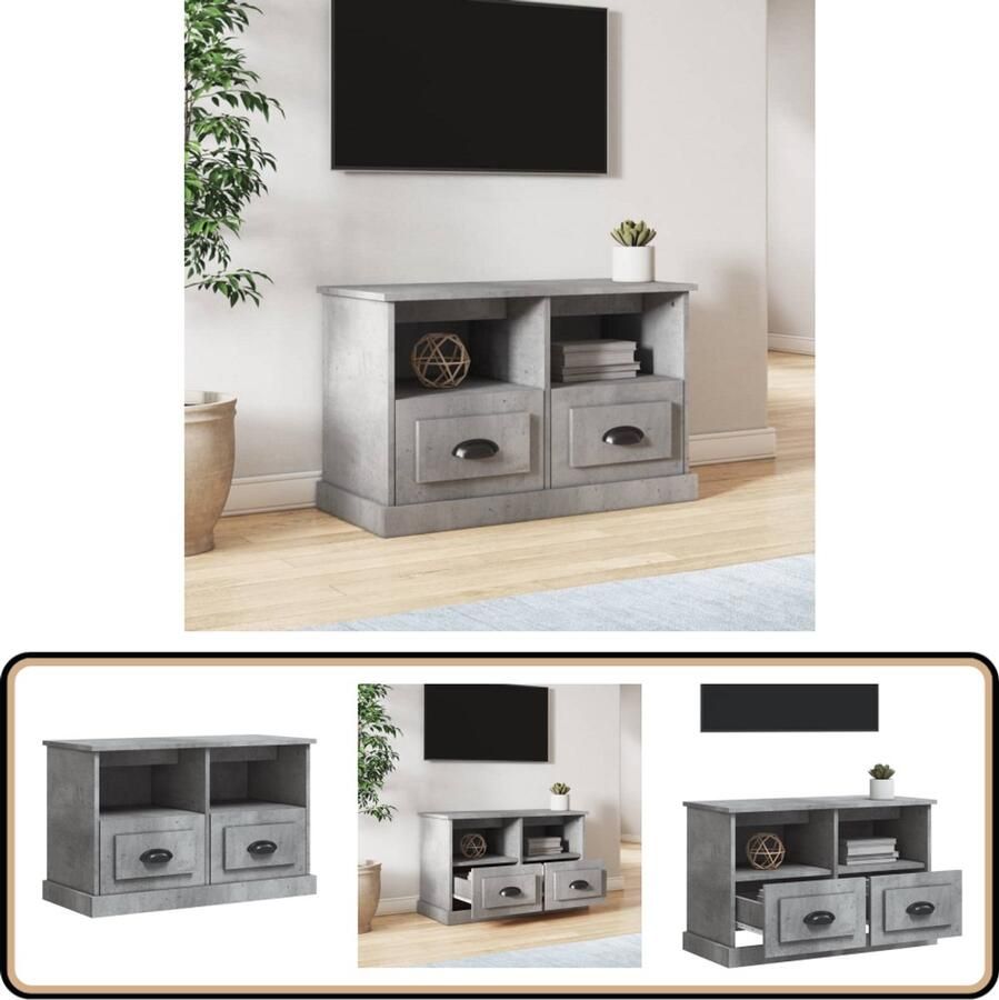VidaXL Tv-meubel 80x35x50 cm Bewerkt Hout Betongrijs Tv Kast Tv Meubel Houten Tv Kast Beton Grijs Tv Kast Bergruimte Tv Kast