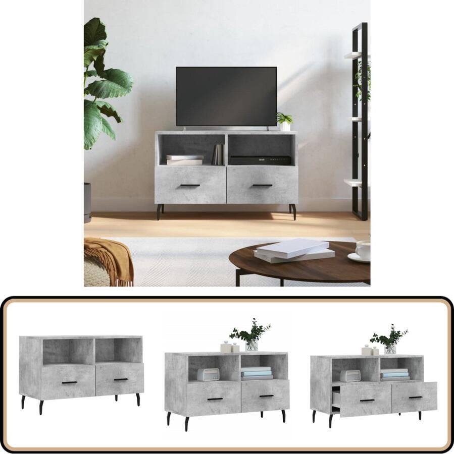 VidaXL Tv-meubel 80x36x50 cm Betongrijs TV Kast Salontafel Houten Tv-meubel Beton Grijs Tv Stand Living Room Furniture Modern Tv Cabinet
