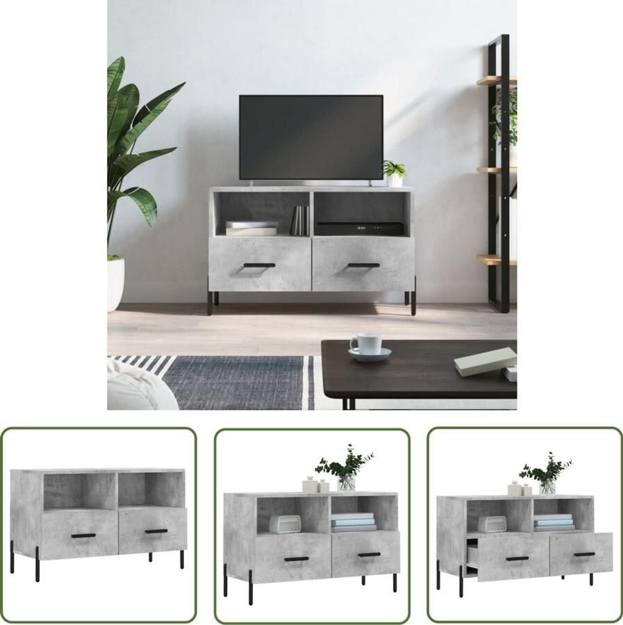 VidaXL Tv-meubel 80x36x50 cm Betongrijs Tv Kast Tv Meubel Beton Grijs Houtsoort Mediakast Salontafel Livingroom Furniture