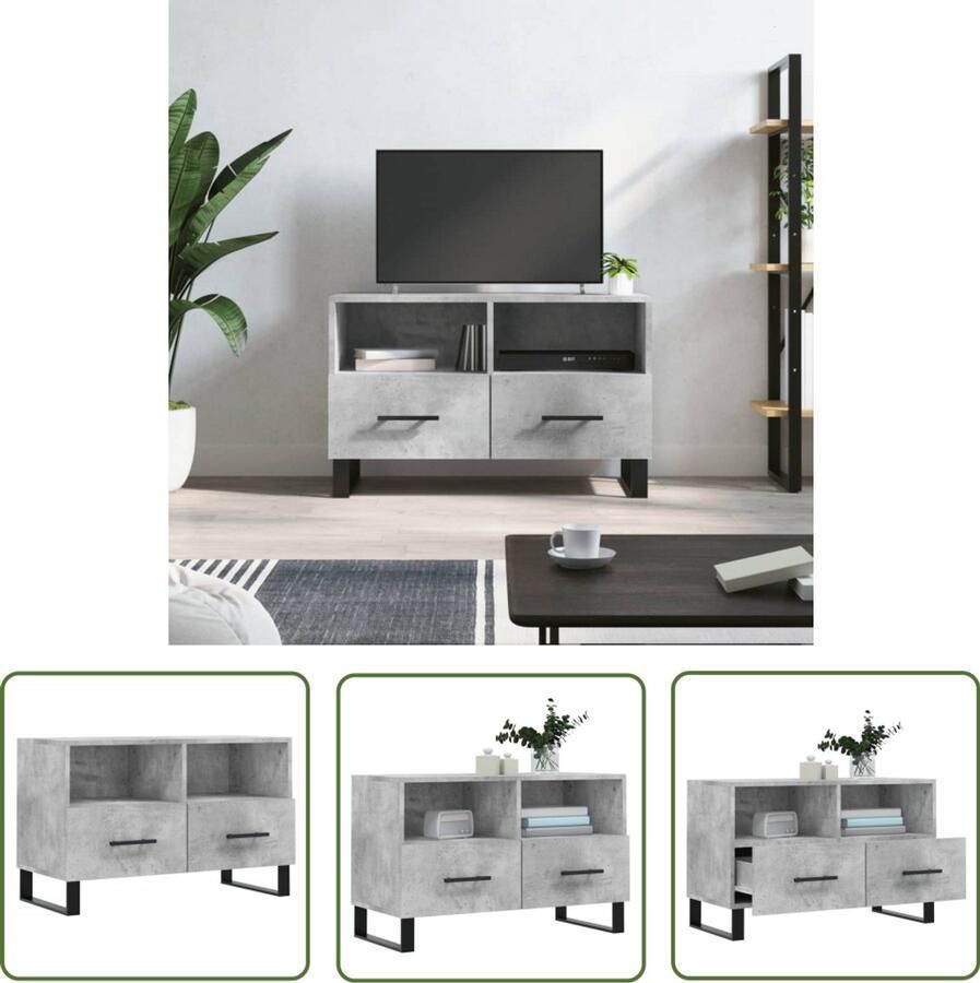 VidaXL Tv-meubel 80x36x50 cm Betongrijs Tv Meubel Kast Opbergkast Salontafel Houten Tv Stand Grijs Tv Meubel Beton Look Modern Tv Meubel
