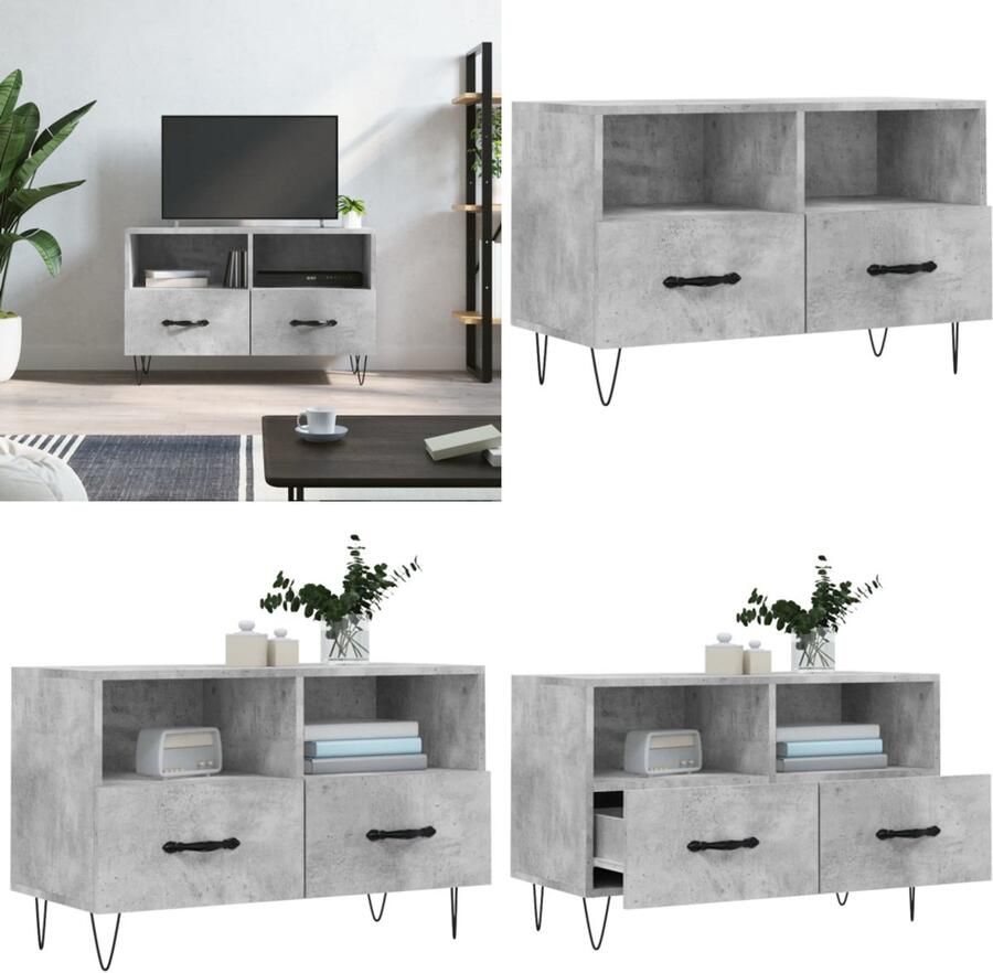 VidaXL Tv-meubel 80x36x50 cm bewerkt hout betongrijs Tv-meubel Tv-meubelen Tv Kast Opbergkast