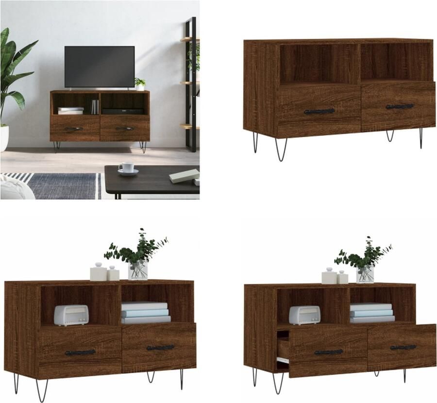 Prolenta Premium INFIORI Tv-meubel 80x36x50 cm bewerkt hout bruineikenkleurig - Foto 2