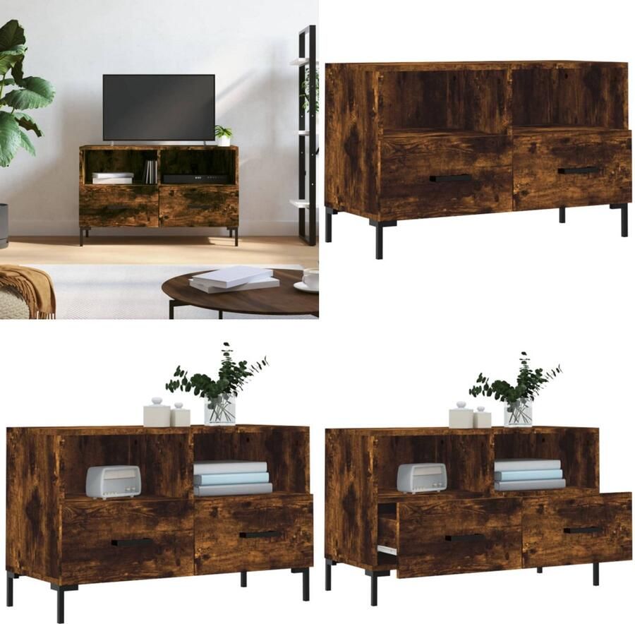 VidaXL Tv-meubel 80x36x50 cm bewerkt hout gerookt eikenkleurig Tv-meubel Tv-meubelen Tv Kast Opbergkast