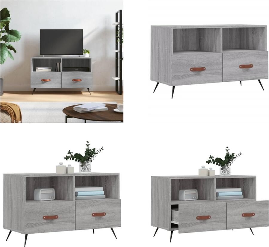 VidaXL Tv-meubel 80x36x50 cm bewerkt hout grijs sonoma eikenkleurig Tv-meubel Tv-meubelen Tv Kast Opbergkast