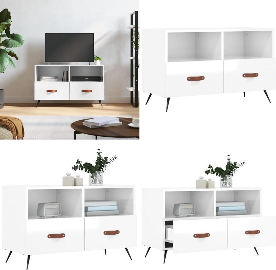 VidaXL Tv-meubel 80x36x50 cm bewerkt hout hoogglans wit Tv-meubel Tv-meubelen Tv Kast Opbergkast