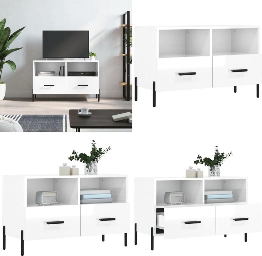 VidaXL Tv-meubel 80x36x50 cm bewerkt hout hoogglans wit Tv-meubel Tv-meubelen Tv Kast Opbergkast