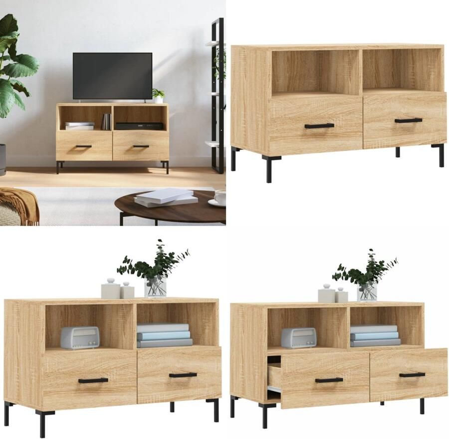 VidaXL Tv-meubel 80x36x50 cm bewerkt hout sonoma eiken Tv-meubel Tv-meubelen Tv Kast Opbergkast