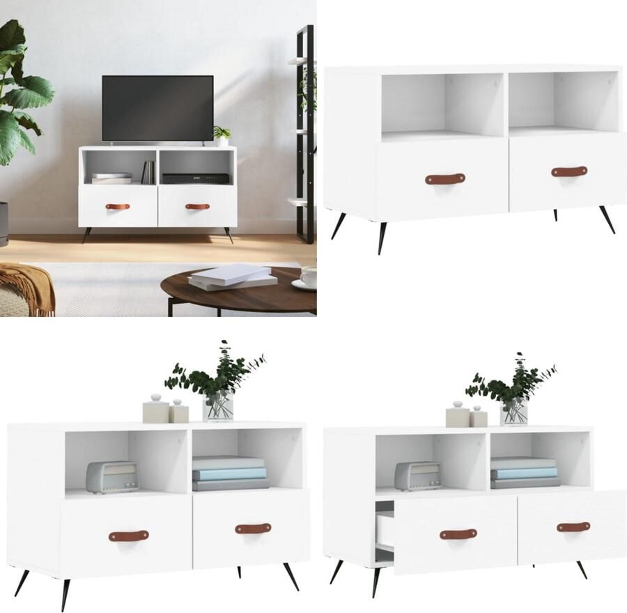 VidaXL Tv-meubel 80x36x50 cm bewerkt hout wit Tv-meubel Tv-meubelen Tv Kast Opbergkast