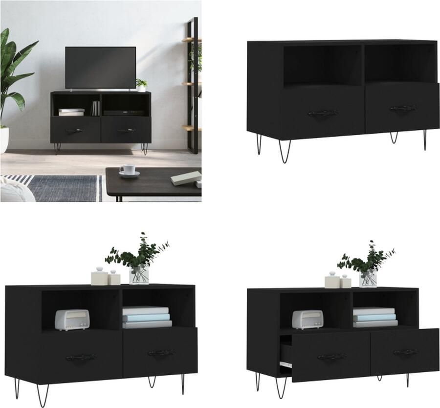 VidaXL -Tv-meubel-80x36x50-cm-bewerkt-hout-zwart - Foto 4