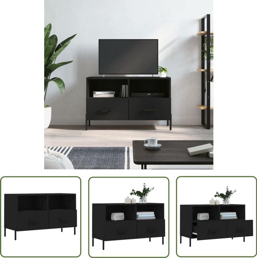 VidaXL Tv-meubel 80x36x50 cm Bewerkt hout Zwart Televisiesecretaris Tv Kast Mediakast Houten Tv Meubel Zwarte Tv Kast Tv Tafel