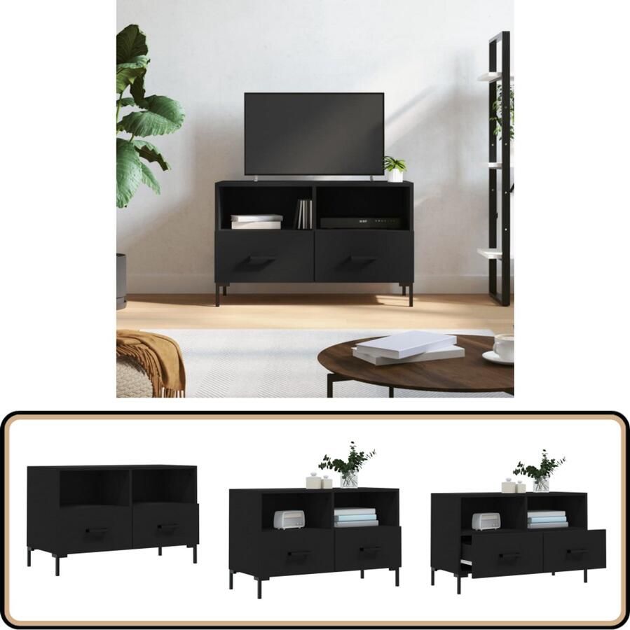 VidaXL Tv-meubel 80x36x50 cm Bewerkt Hout Zwart Tv Kast Zwarte Tv Kast Houten Tv Kast Media Kast Salontafel