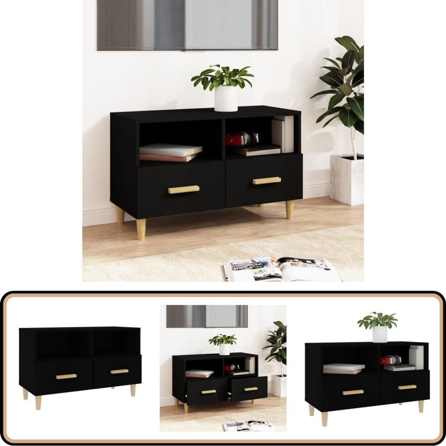 VidaXL Tv-meubel 80x36x50 cm Bewerkt hout Zwart Tv Meubel Kast Scandinavisch Design Zwarte Tv Stand Houten Tv Meubel Tv Tafel Living Room Furniture