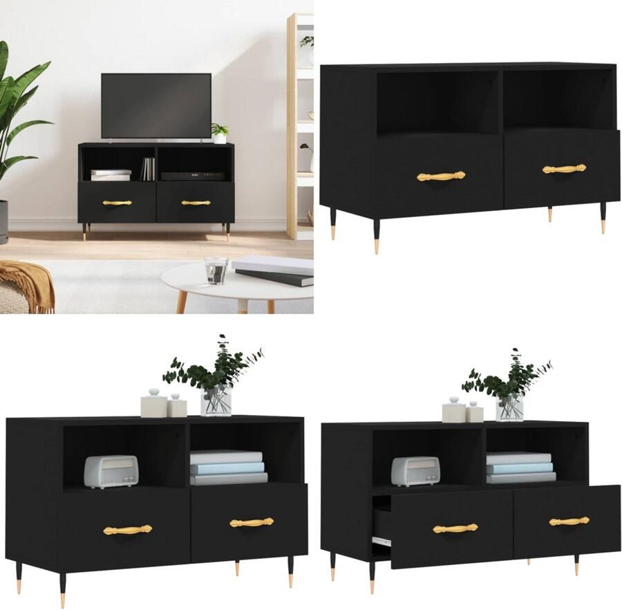 VidaXL Tv-meubel 80x36x50 cm bewerkt hout zwart Tv-meubel Tv-meubelen Tv Kast Opbergkast
