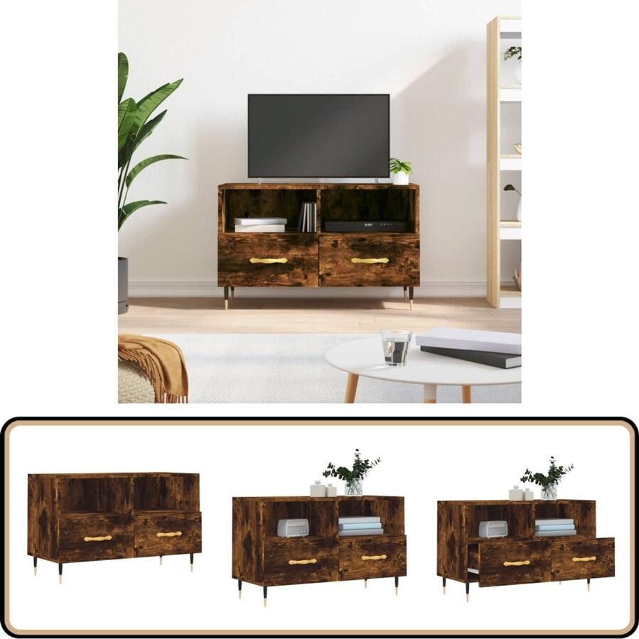 VidaXL Tv-meubel 80x36x50 cm Gerookt Eiken Tv Meubel Kast Opbergkast Salontafel Houten Tv Stand