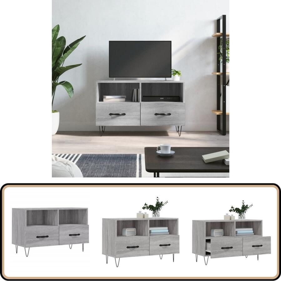 VidaXL Tv-meubel 80x36x50 cm Grijs Sonoma Eiken Televisiekast Tv Kast Mediakast Salontafel Woonkamerinrichting