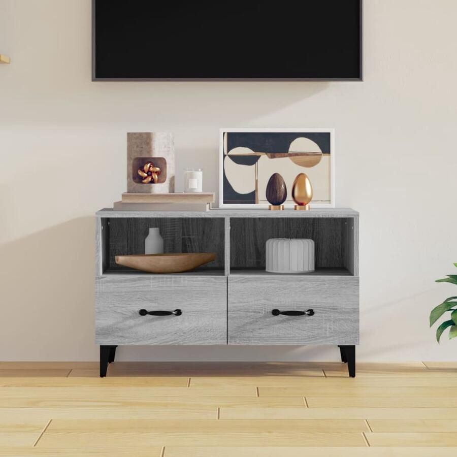 VidaXL Tv-meubel 80x36x50 cm Grijs Sonoma Eiken Tv Kast Tv Meubel Mediakast Entertainment Center Houten Tv Stand Grijze Tv Kast Sonoma Eiken Houten Tv Tafel - Foto 2