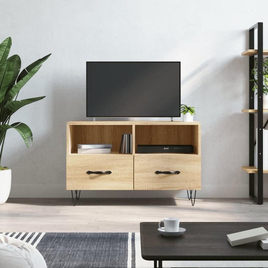 VidaXL Tv-meubel 80x36x50 cm Sonoma eiken Tv Kast Salontafel Houten Tv Stand Media Kast Tv Meubel Bruine Tv Kast Sonoma Eiken Opbergruimte Presentatieruimte