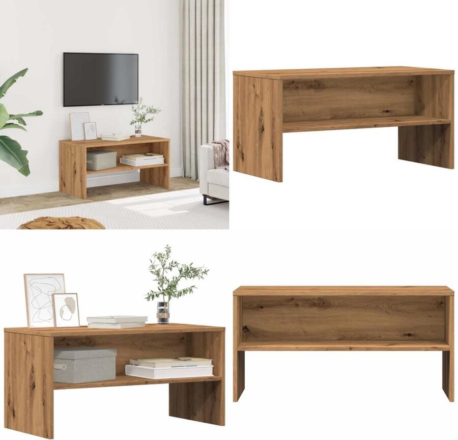 VidaXL Tv-meubel 80x40x40 cm bewerkt hout artisanaal eikenkleur Tv-meubel Tv-meubelen Tv Kast Opbergkast